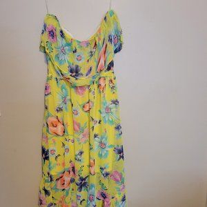 FAISIA YELLOW FLOWER TUBE TOP DRESS